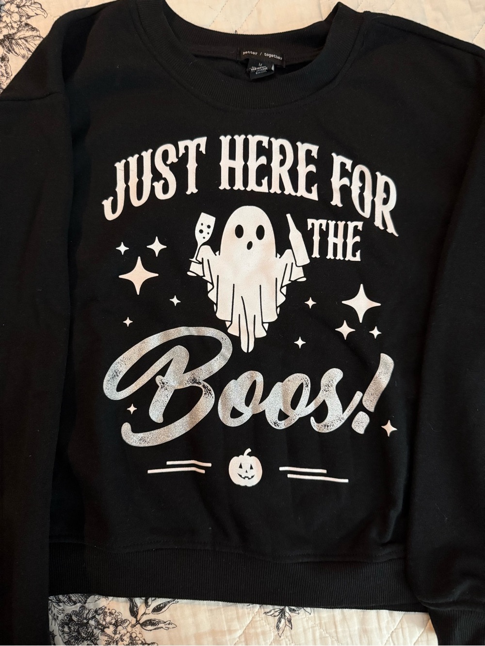 Black Graphic Halloween Sweatshirt - Just Here For The Boos